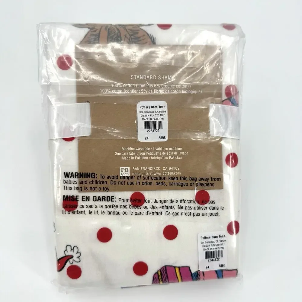 Pottery Barn Teen Dr. Seuss's Grinch Cotton Standard Pillowcase Sham New!